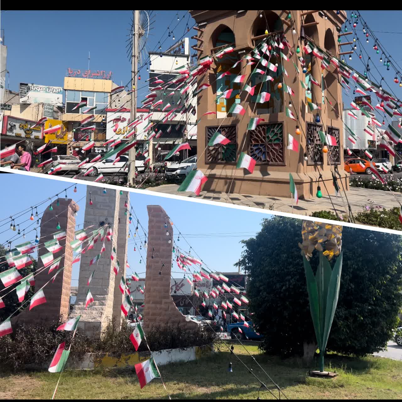 فیلم| نمایی از فضاسازی میادین شهر قشم به مناسبت ایام الله دهه فجر