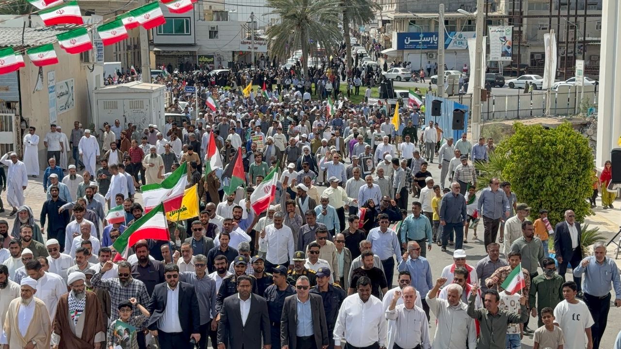 راهپیمایی شکوهمند روز قدس در‌ قشم برگزار شد