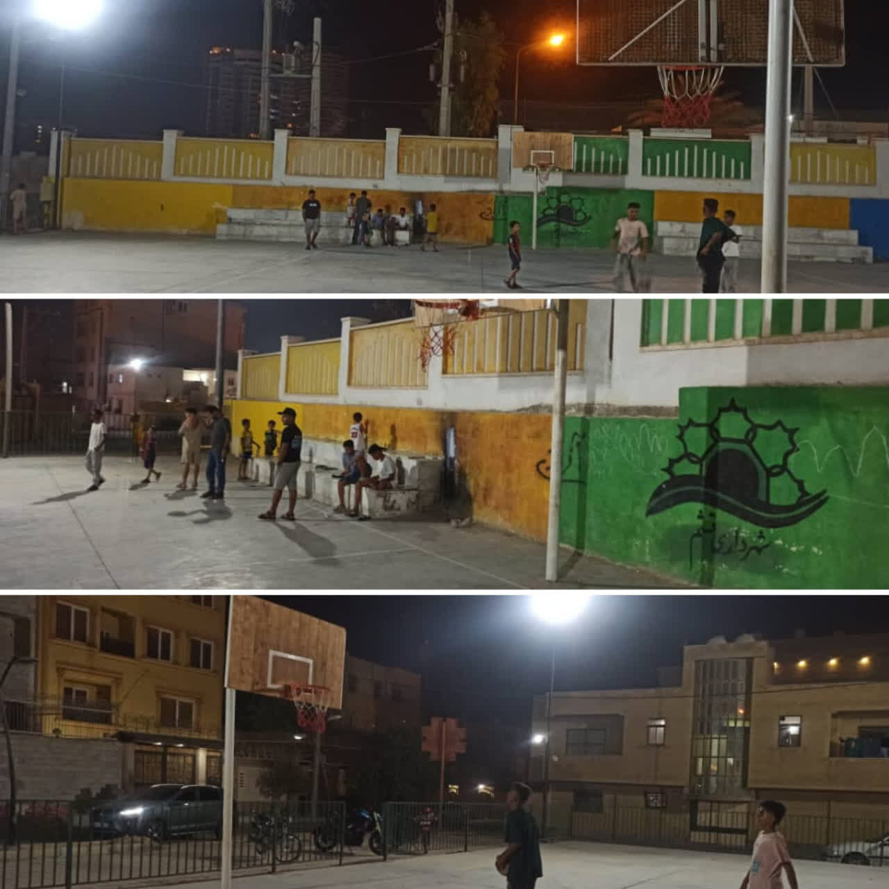 زمین بسکتبال محله گلشهر غربی قشم، روشن و آماده استفاده شد