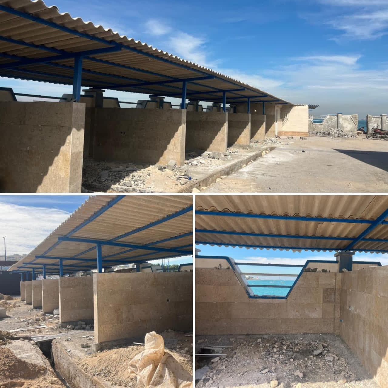 تکمیل عملیات سنگ‌کاری دیوارهای غرفه‌های بازار ماهی‌فروشان قشم