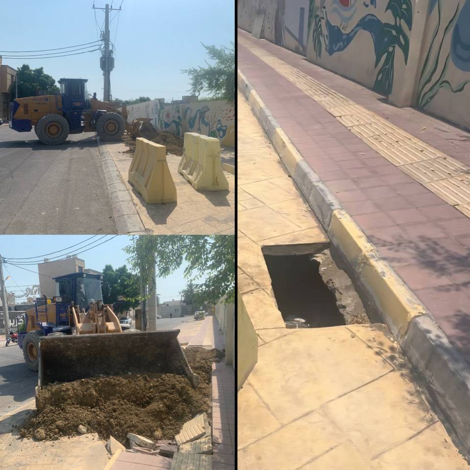 اقدام خدمات شهری قشم در پر کردن گودال محله چاهبهار